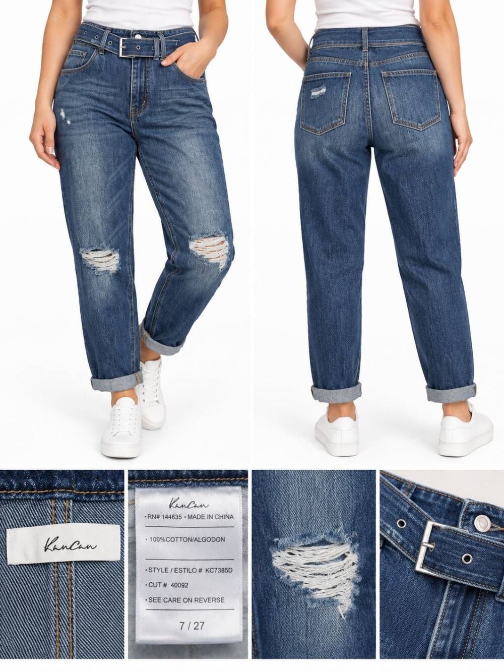 Kancan High Rise Belted Mom Jeans 7/27